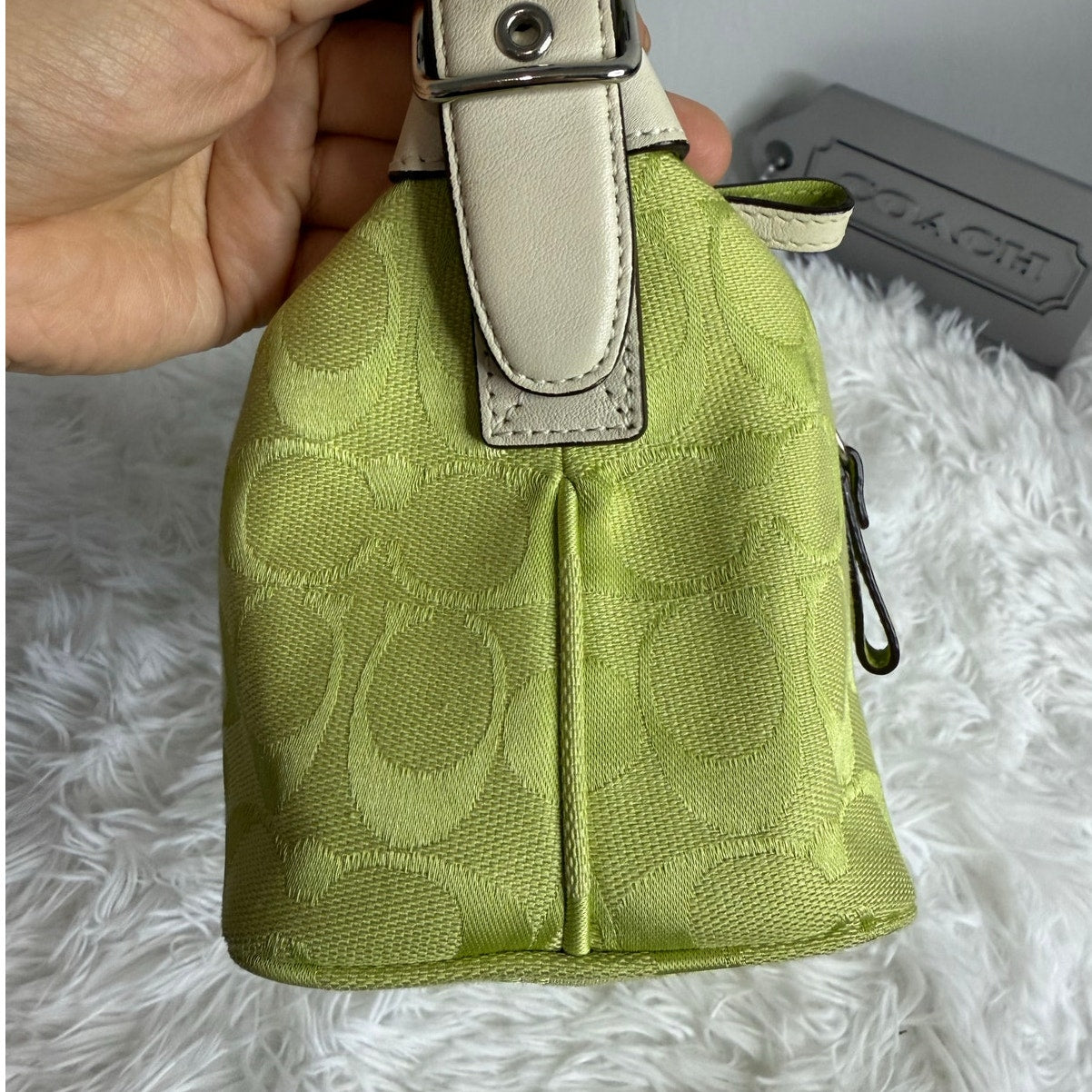 y2k Coach 2006 Vintage F06044 Lime Green Jacquard Shoulder Bag