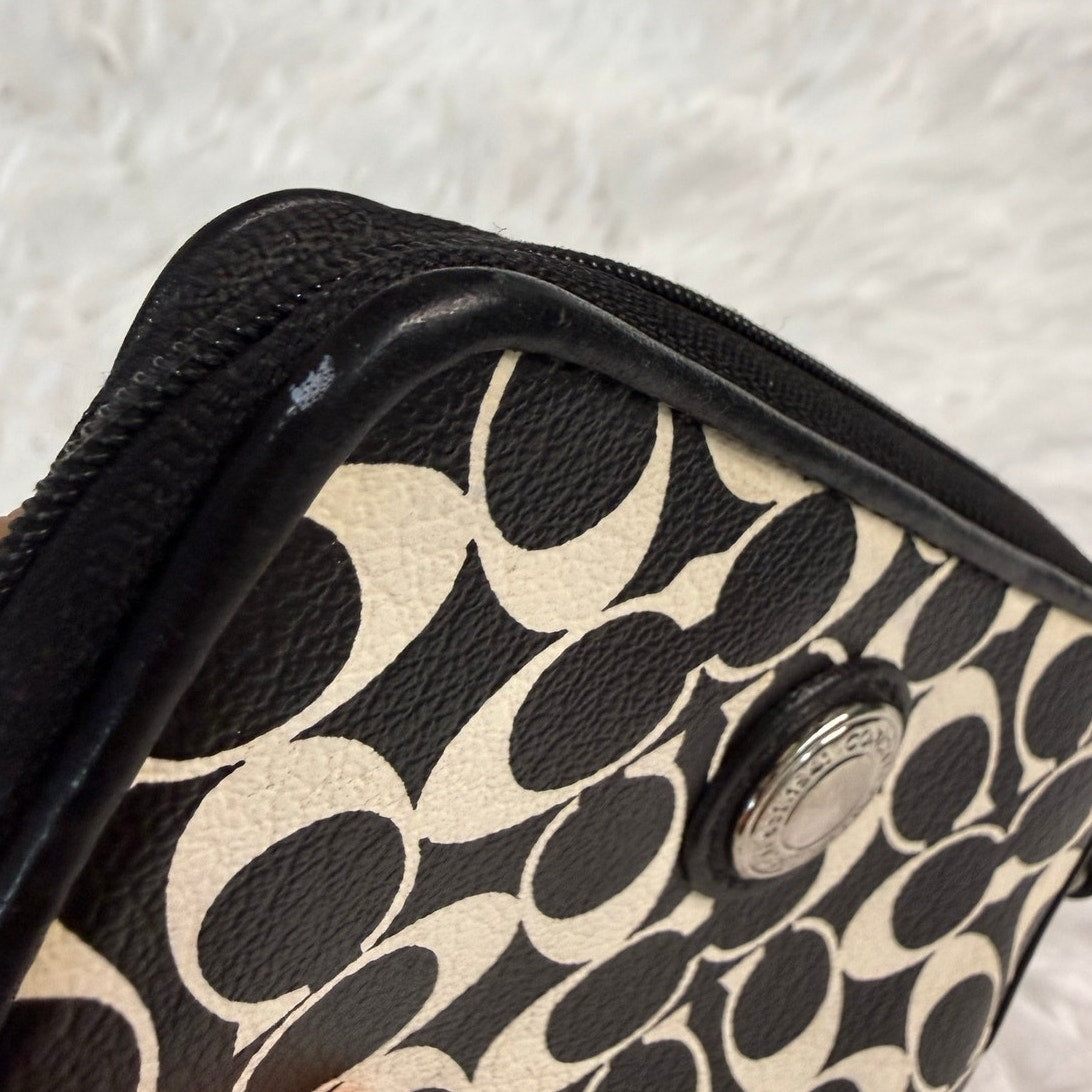COACH Black White Signature Coated Canvas Wristlet