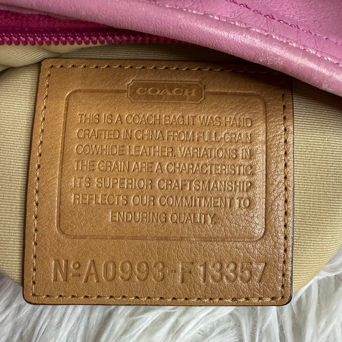 COACH Rugby Stripe Pink Leather Duffle Crossbody Shoulder Bag F13357