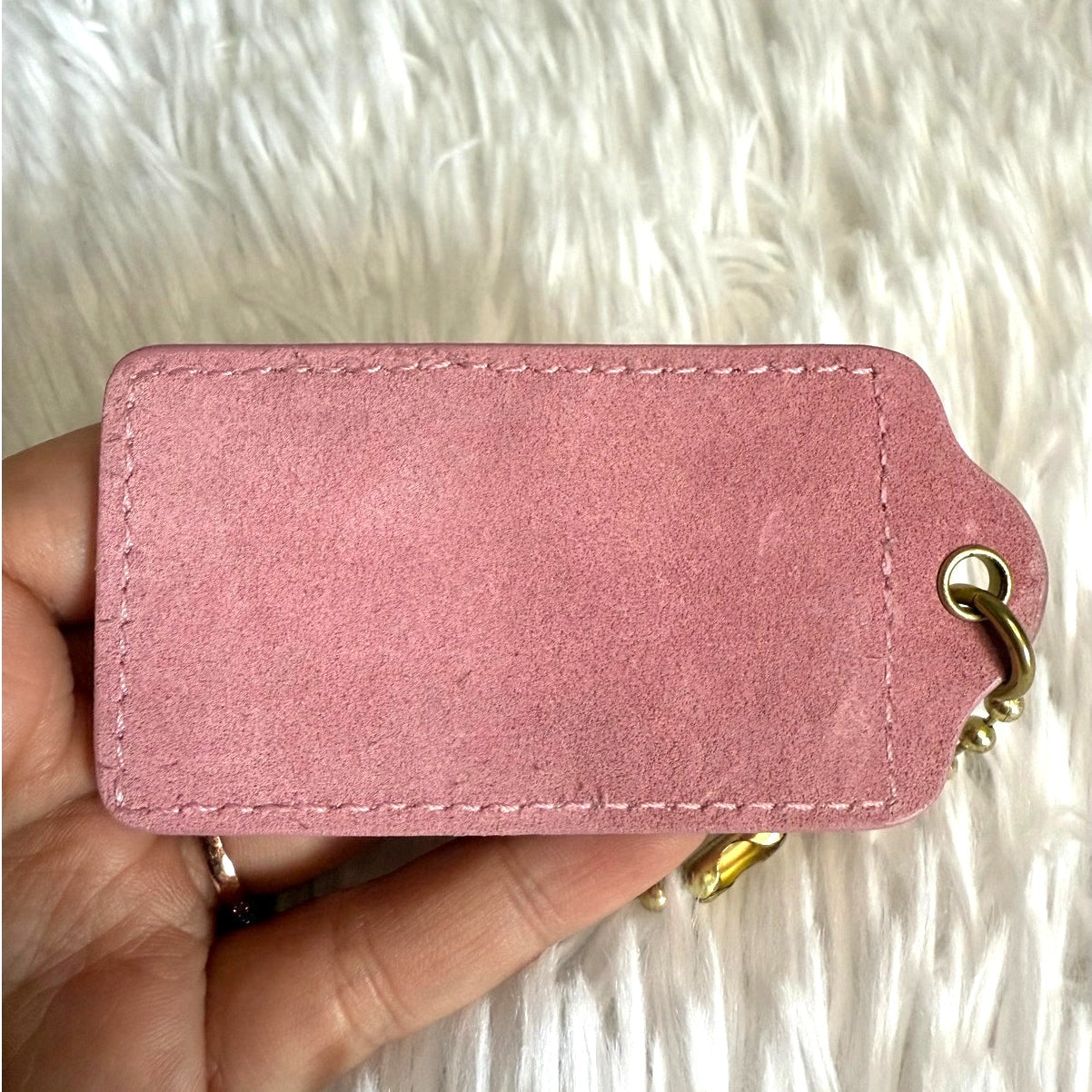 3" RARE COACH Pink Suede Fob Bag Charm Hang tag Hangtag
