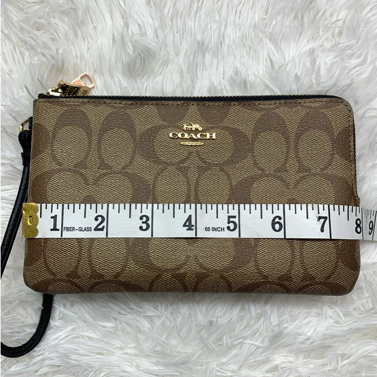 COACH Black Brown Double Large Zipper Wristlet