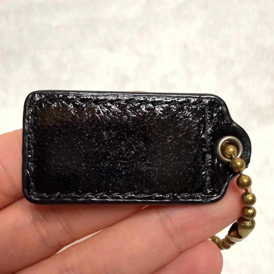 1.5" COACH Patent Leather Black Fob Bag Charm Hang tag Hangtag