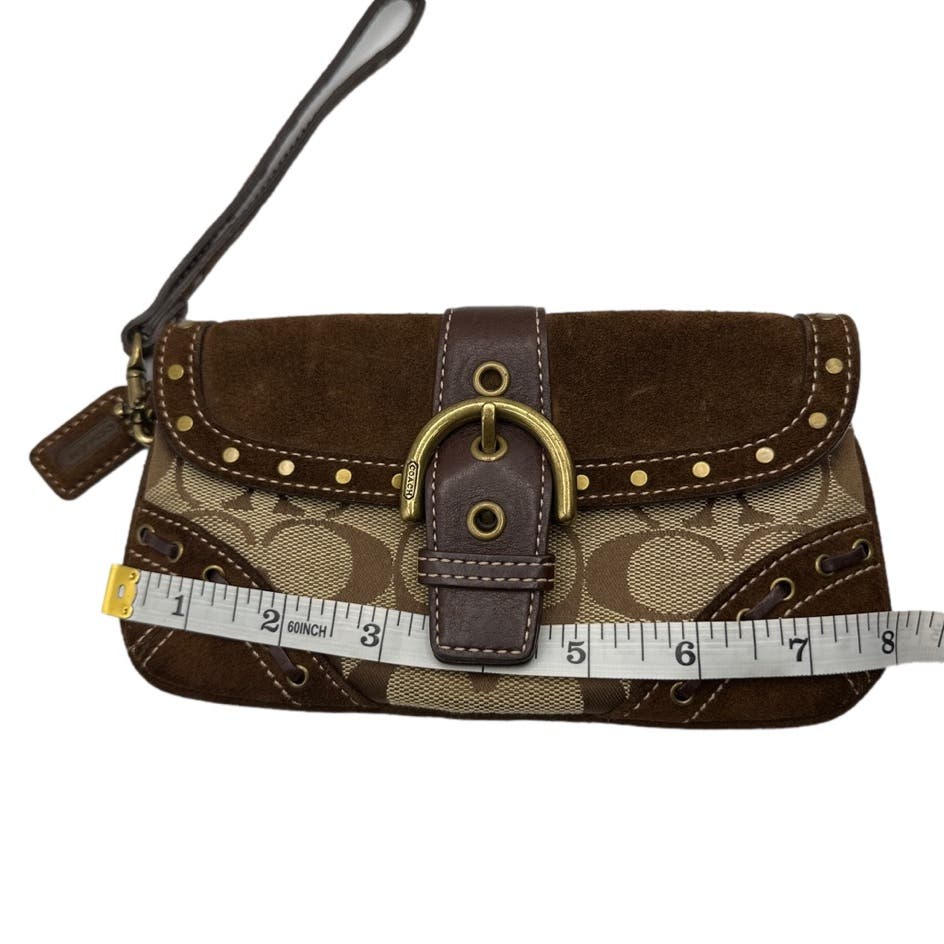 COACH Soho Suede Signature Canvas Buckle Studded Flap Pouch