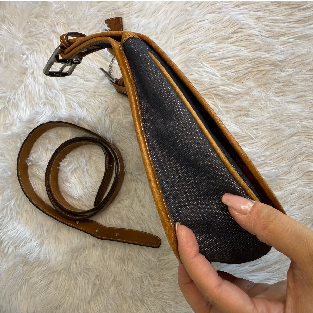 RARE y2k COACH Vintage Denim Suede Striped Crossbody  Shoulder Bag