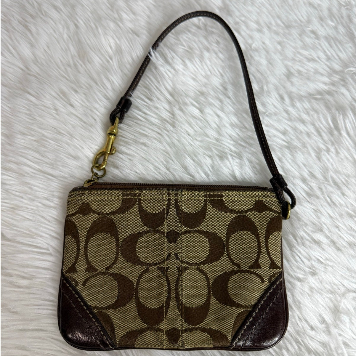 y2k COACH Brown Signature Canvas Wristlet