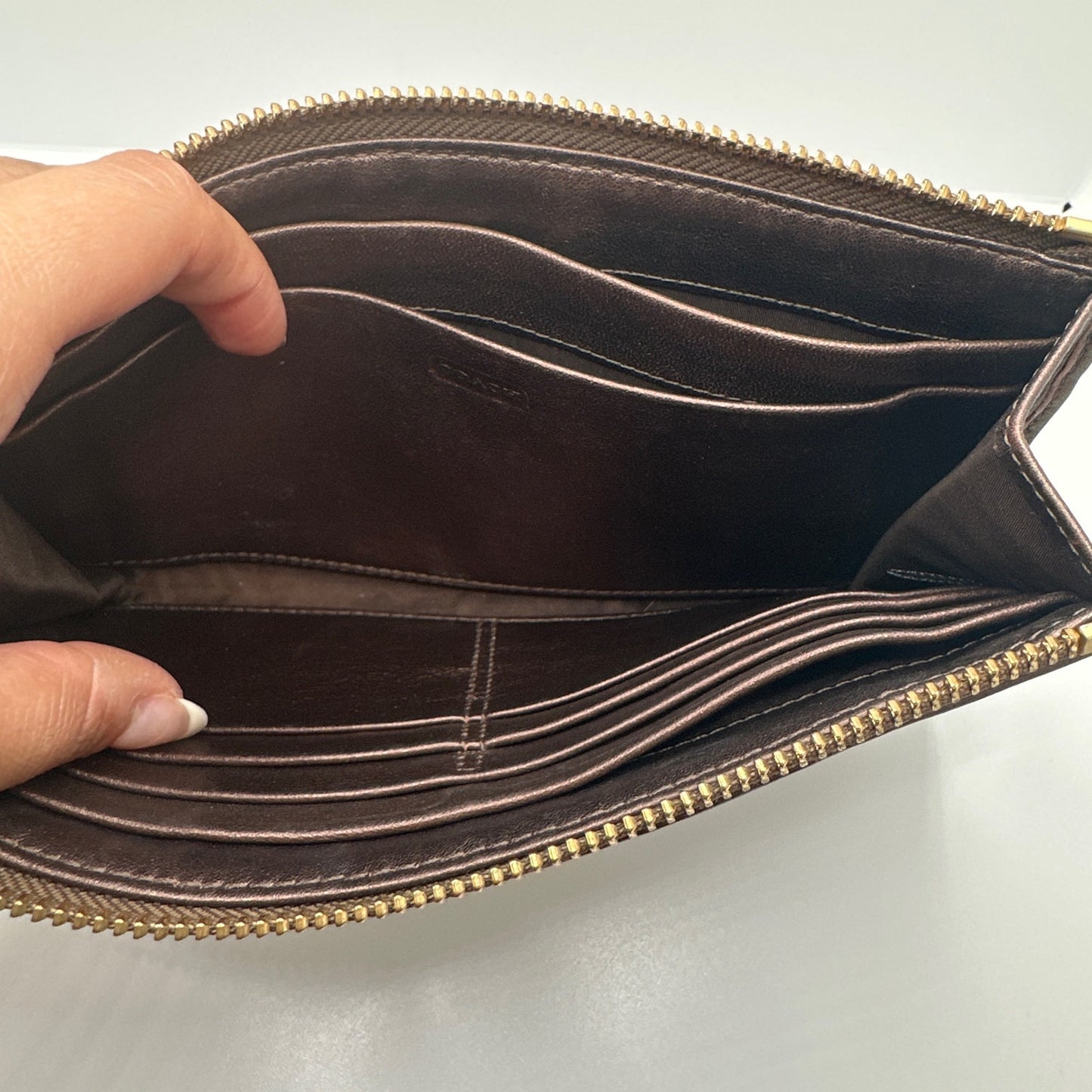 COACH Brown Aud Tan Optic Swirl Wallet Wristlet