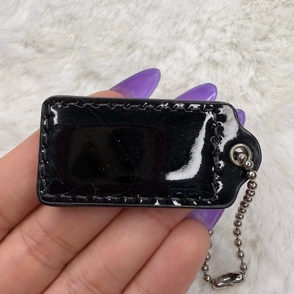 1.5" COACH Black Patent Leather Fob Bag Charm Hang tag Hangtag