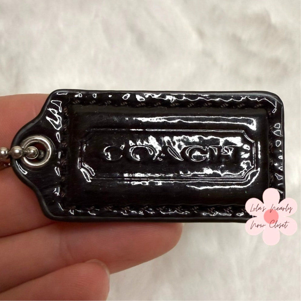 1.5" COACH Patent Leather Brown Fob Bag Charm Hang tag Hangtag