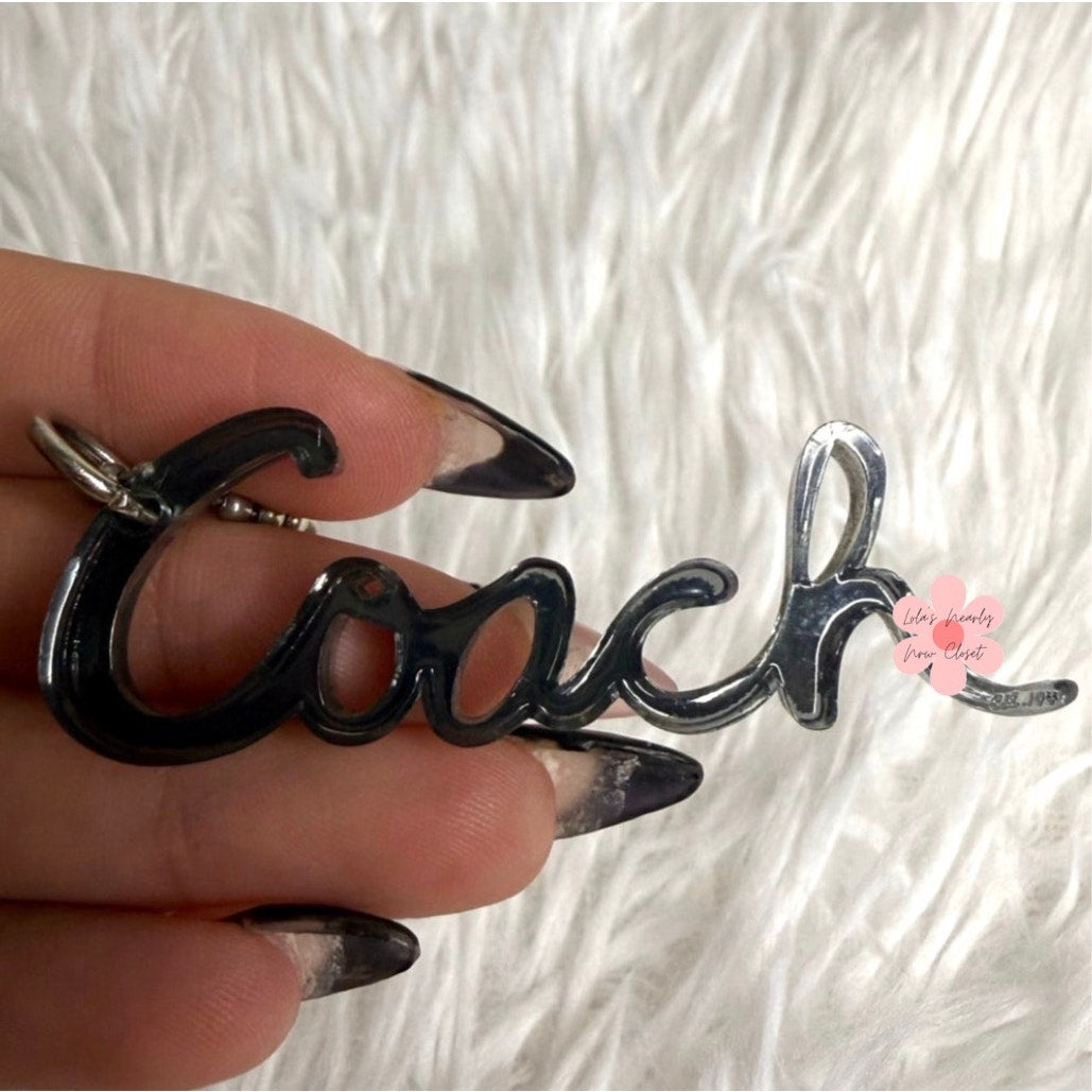 2.5" COACH Gray Script Poppy Fob Bag Charm Hang tag Hangtag