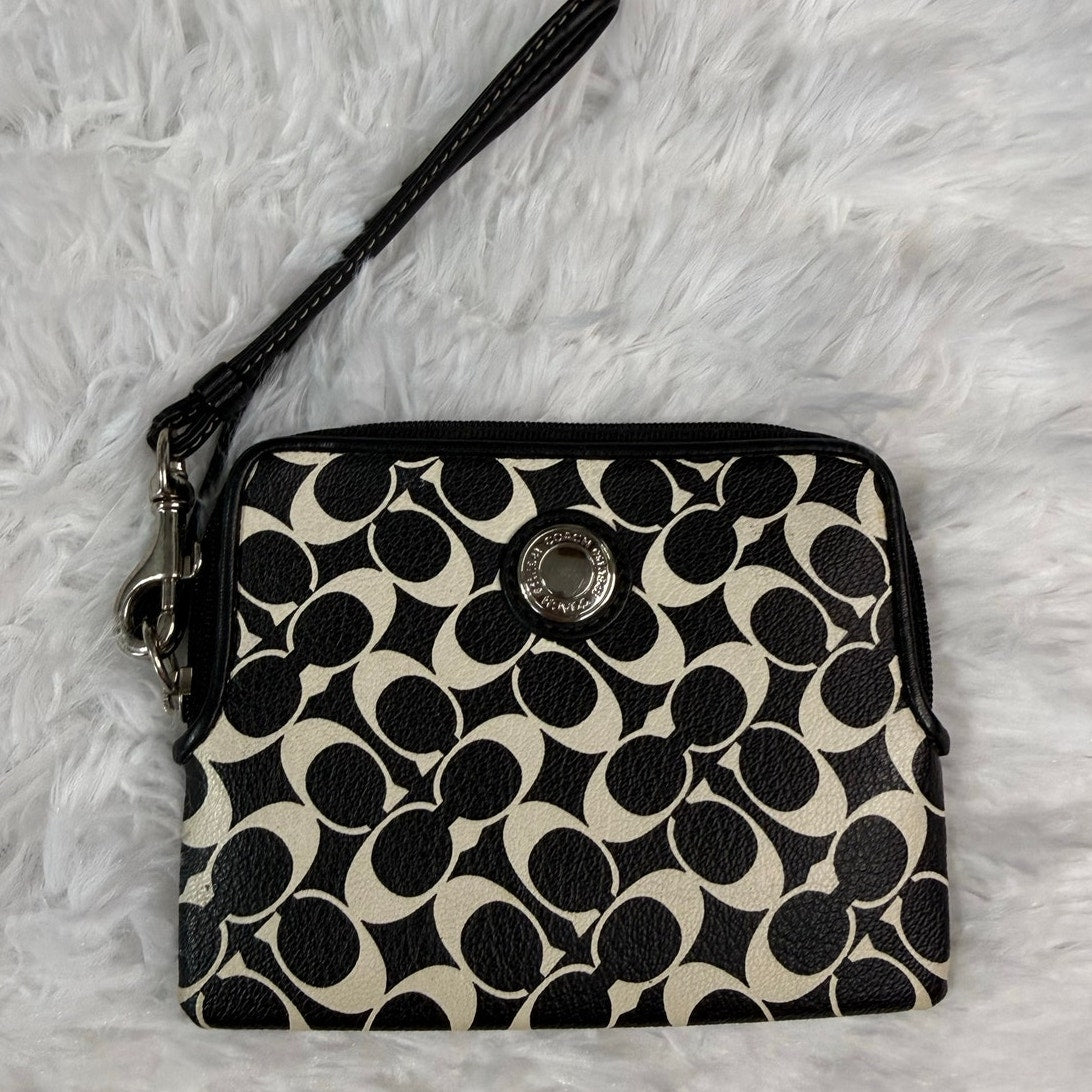 COACH Black White Signature Coated Canvas Wristlet