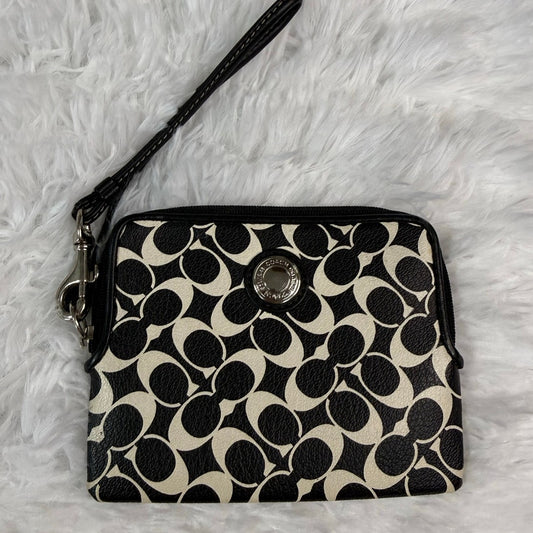 COACH Black White Signature Coated Canvas Wristlet