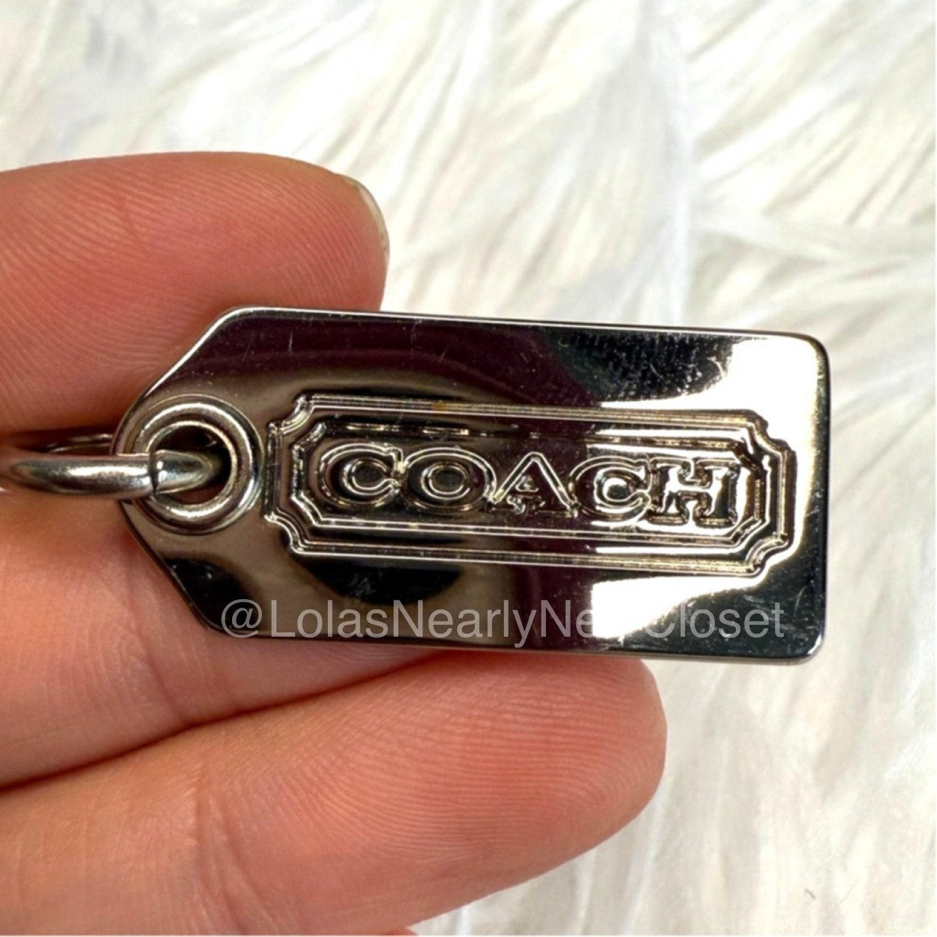 1” COACH Metal Silver Fob Bag Charm Hang tag Hangtag