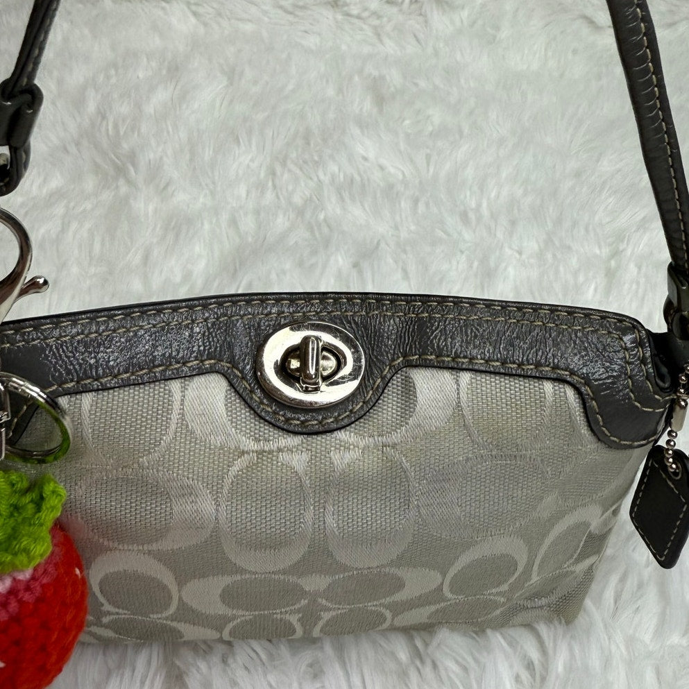 y2k COACH Gray Signature Canvas Mini Purse / Wristlet