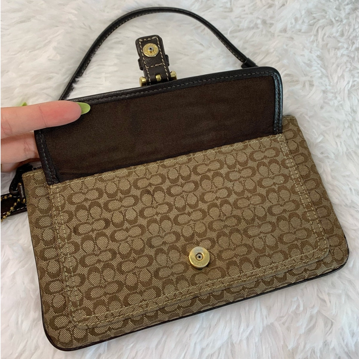 y2k COACH Brown Signature Canvas Wristlet