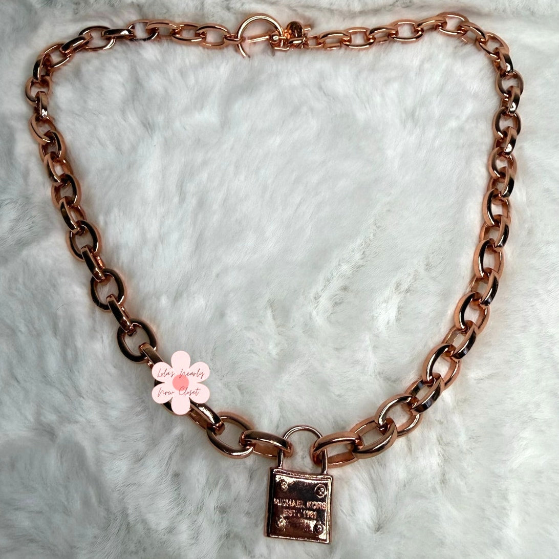 MICHAEL KORS Est 1981 Rose Gold-tone Padlock Pendant Chain Necklace