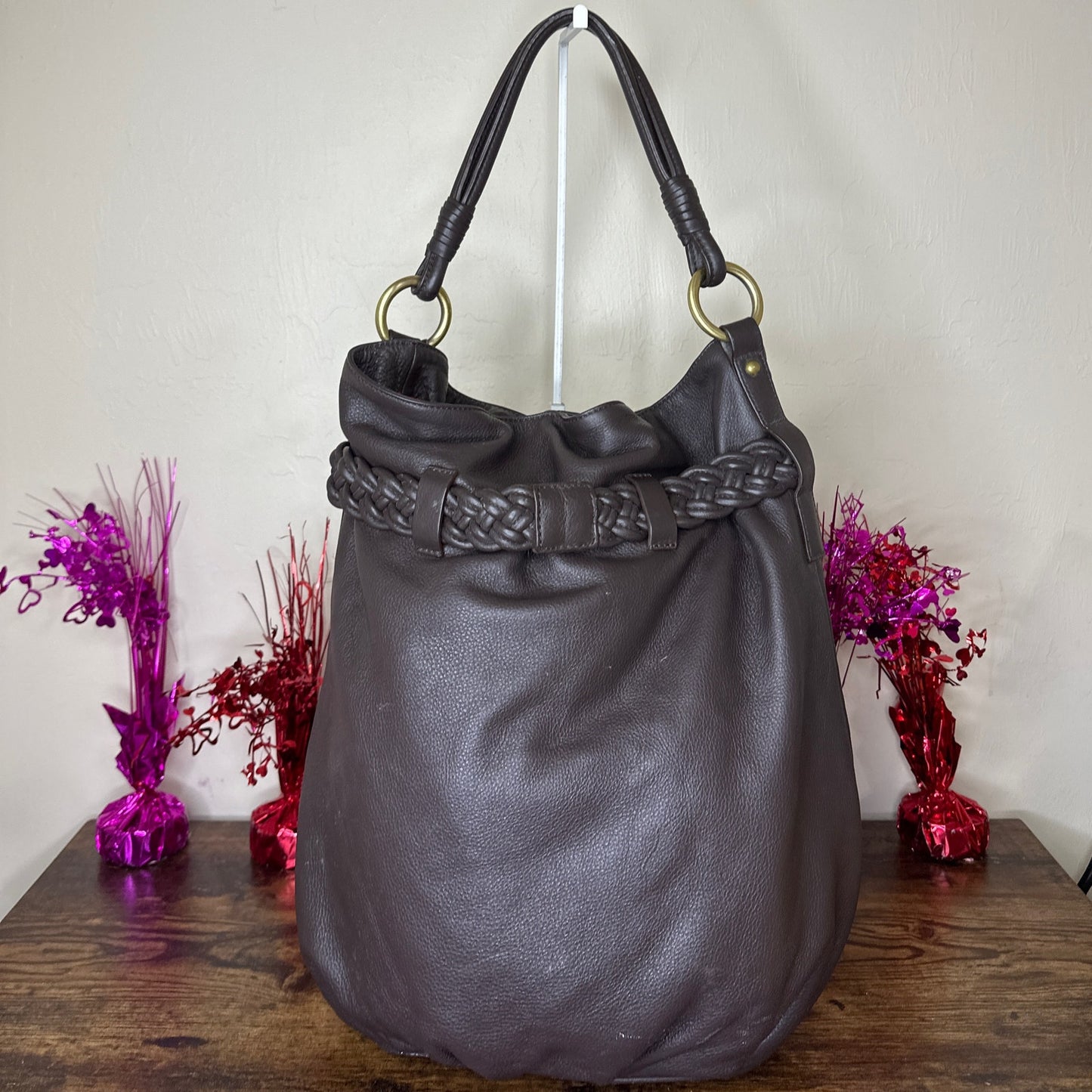 AQUA MADONNA Brown Bucket Style Handbag