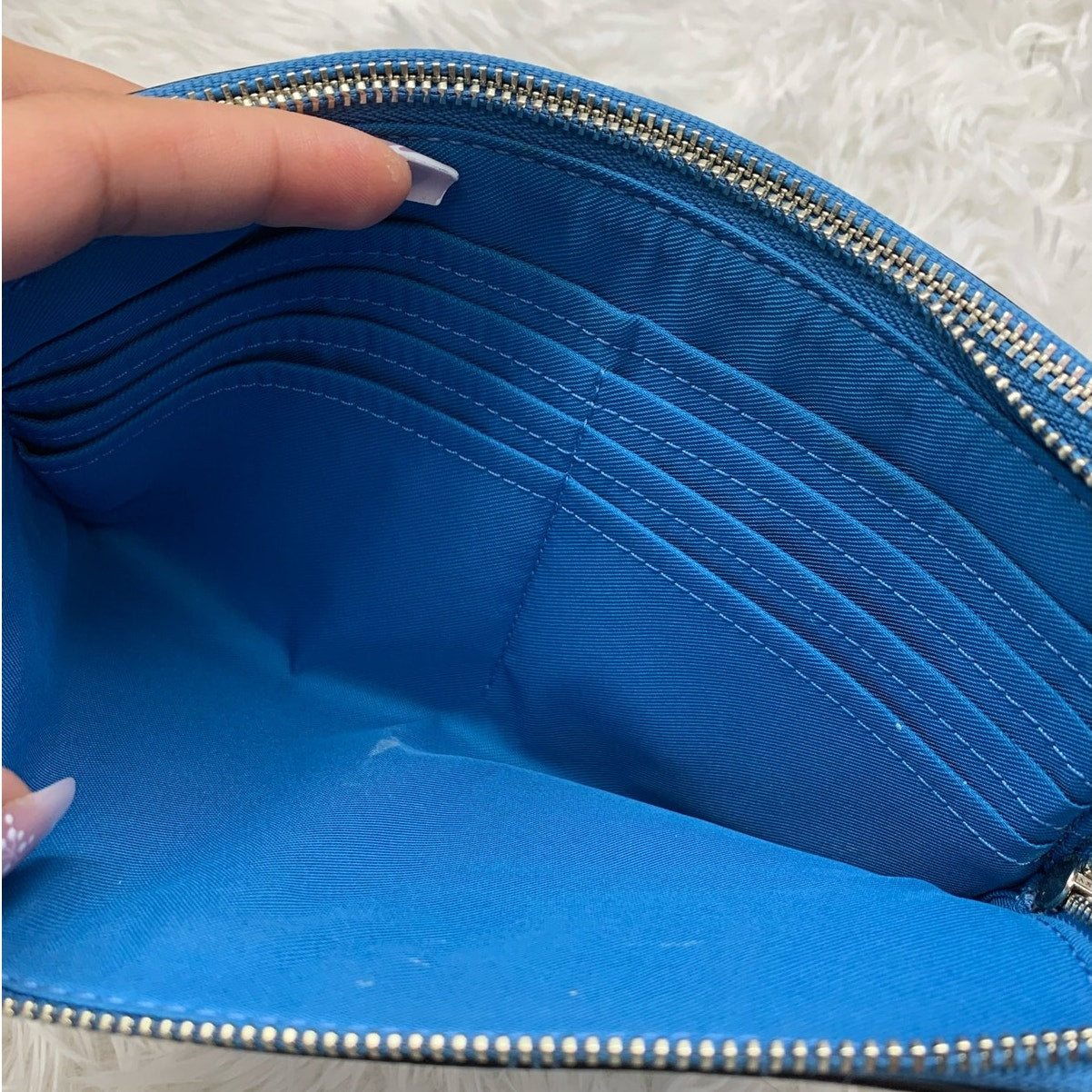 COACH Blue Double Zipper Wristlet with Card Slot