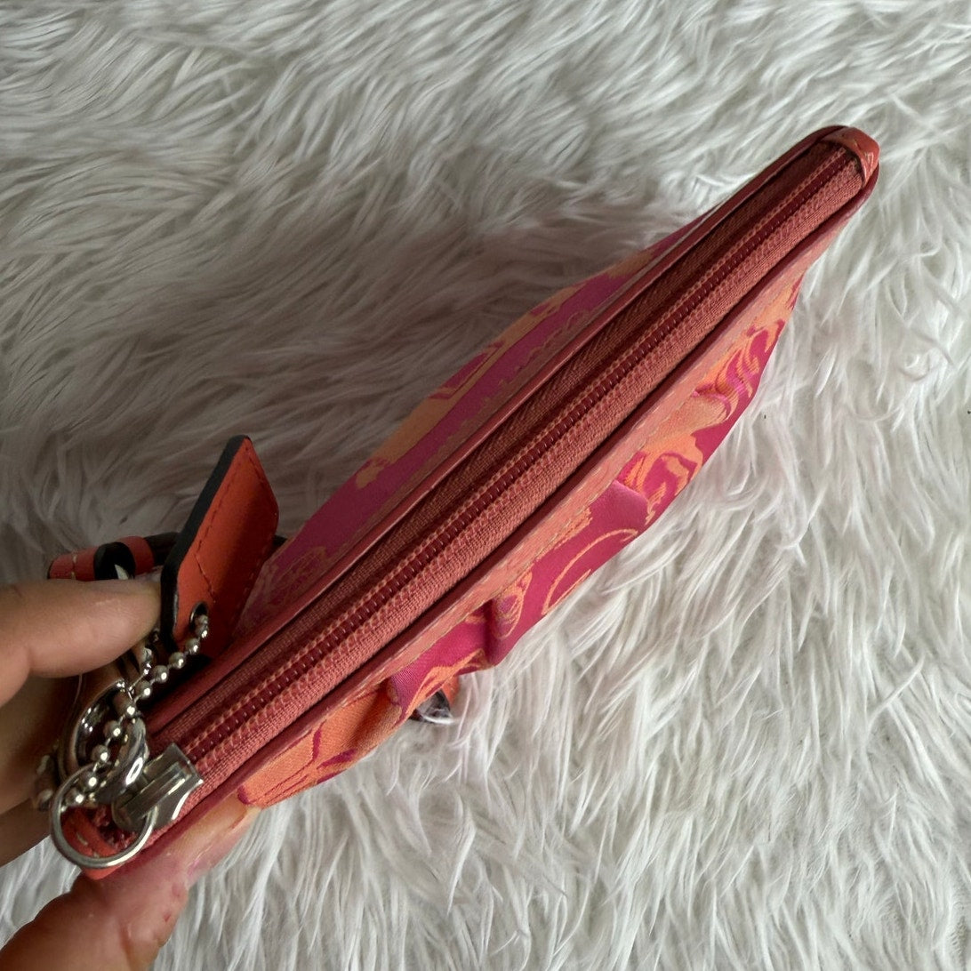 COACH Orange Pink Horse Carriage Canvas Wristlet