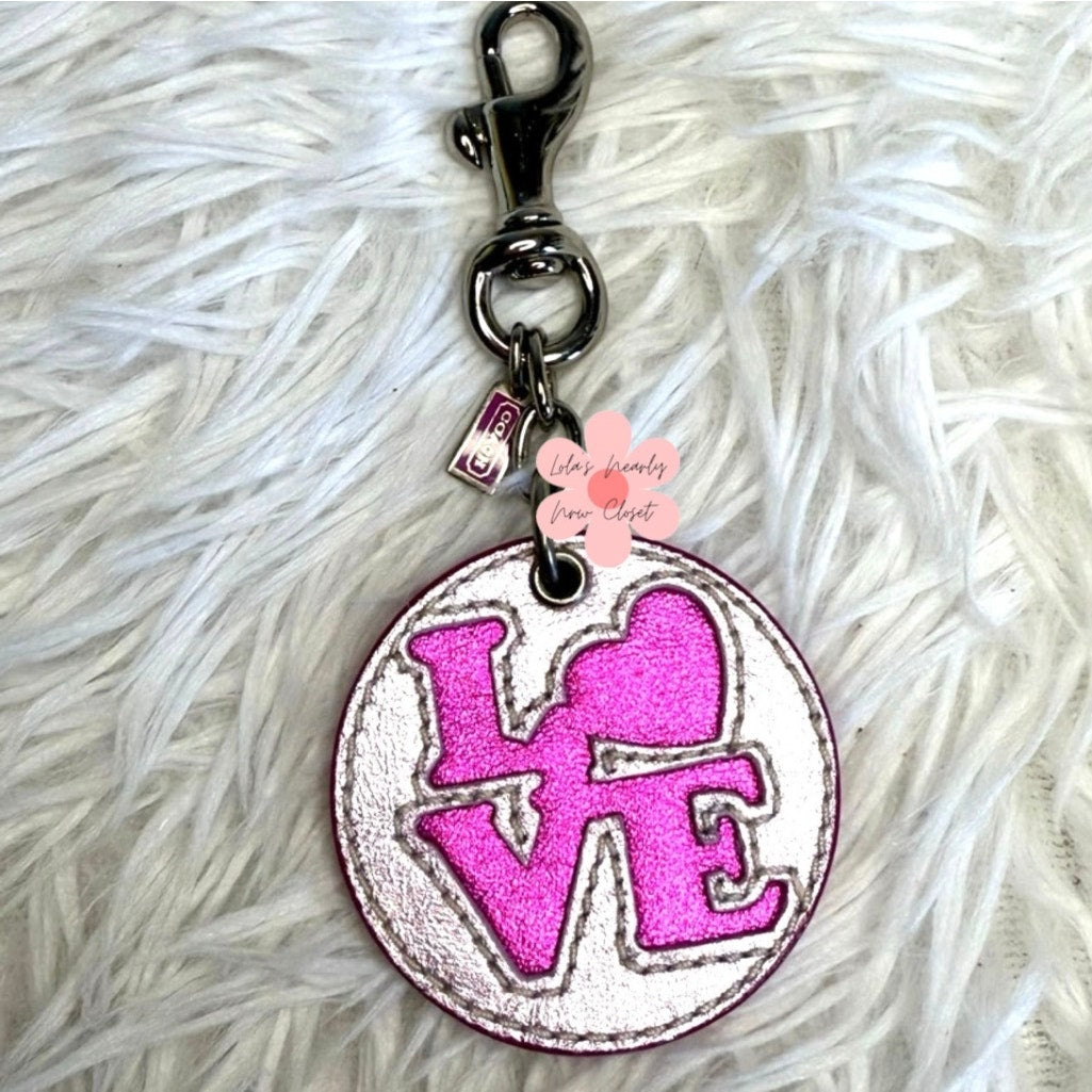 y2k COACH Vintage LOVE Silver Pink Bag Charm Key Fob