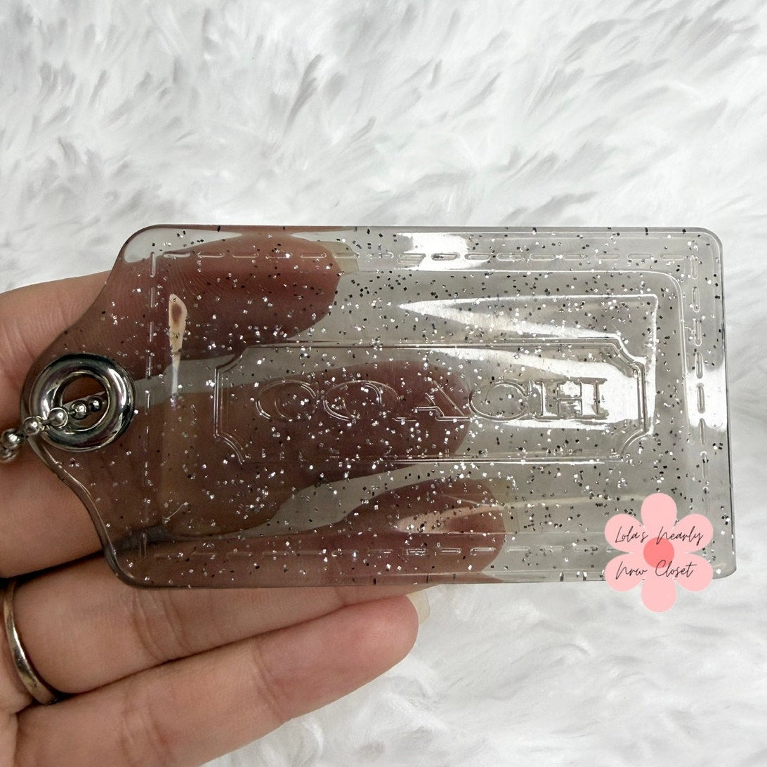 3” COACH Poppy Clear Silver Fob Bag Charm Hang tag Hangtag