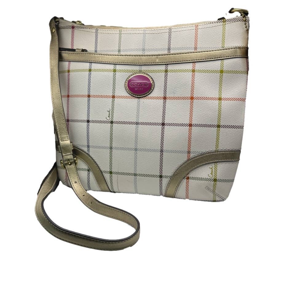 COACH Gold Plaid Peyton Tattersall File Coated Canvas Crossbody