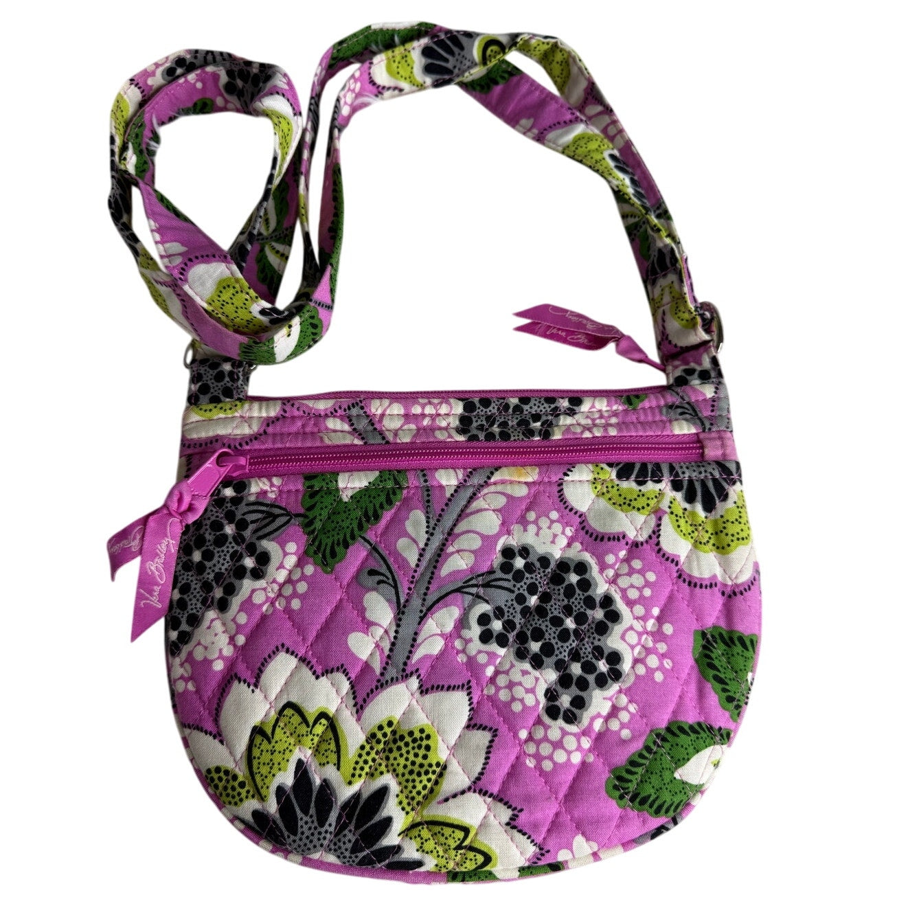 Vera Bradley Flap Shoulder Bag Quilted Pink Green Black White Floral Crossbody