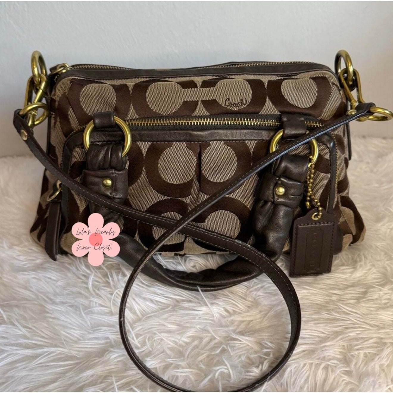 y2k COACH 2009 Brown Signature Canvas Parker Op Art Satchel Shoulder Bag