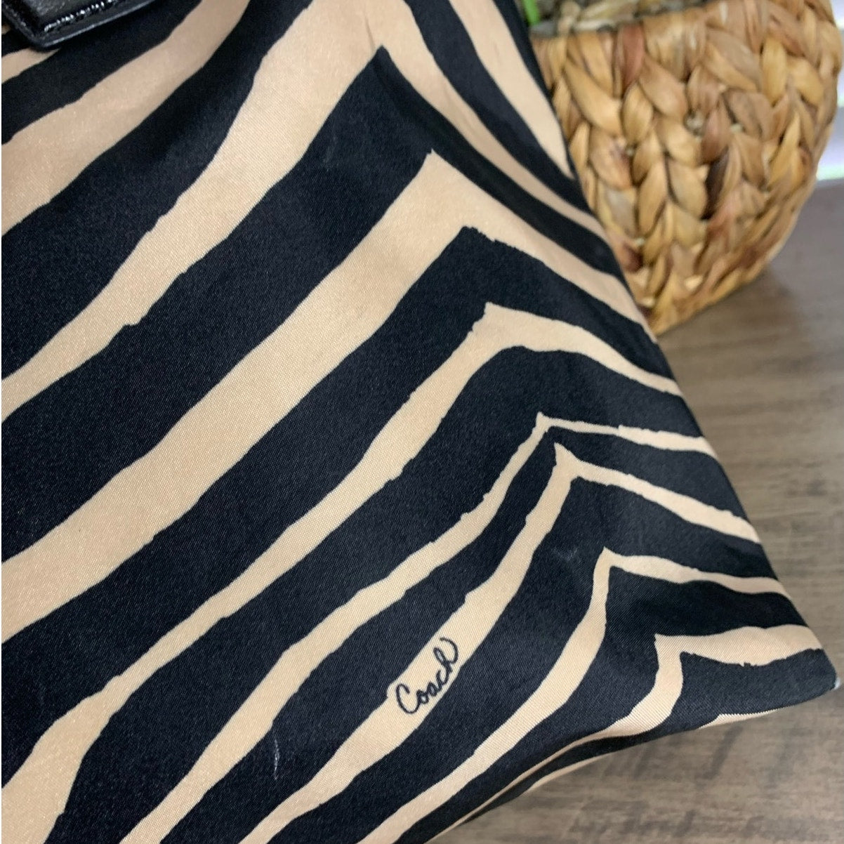 Coach y2k Devin Black Tan Zebra Print Nylon Overnight Tote Pouch