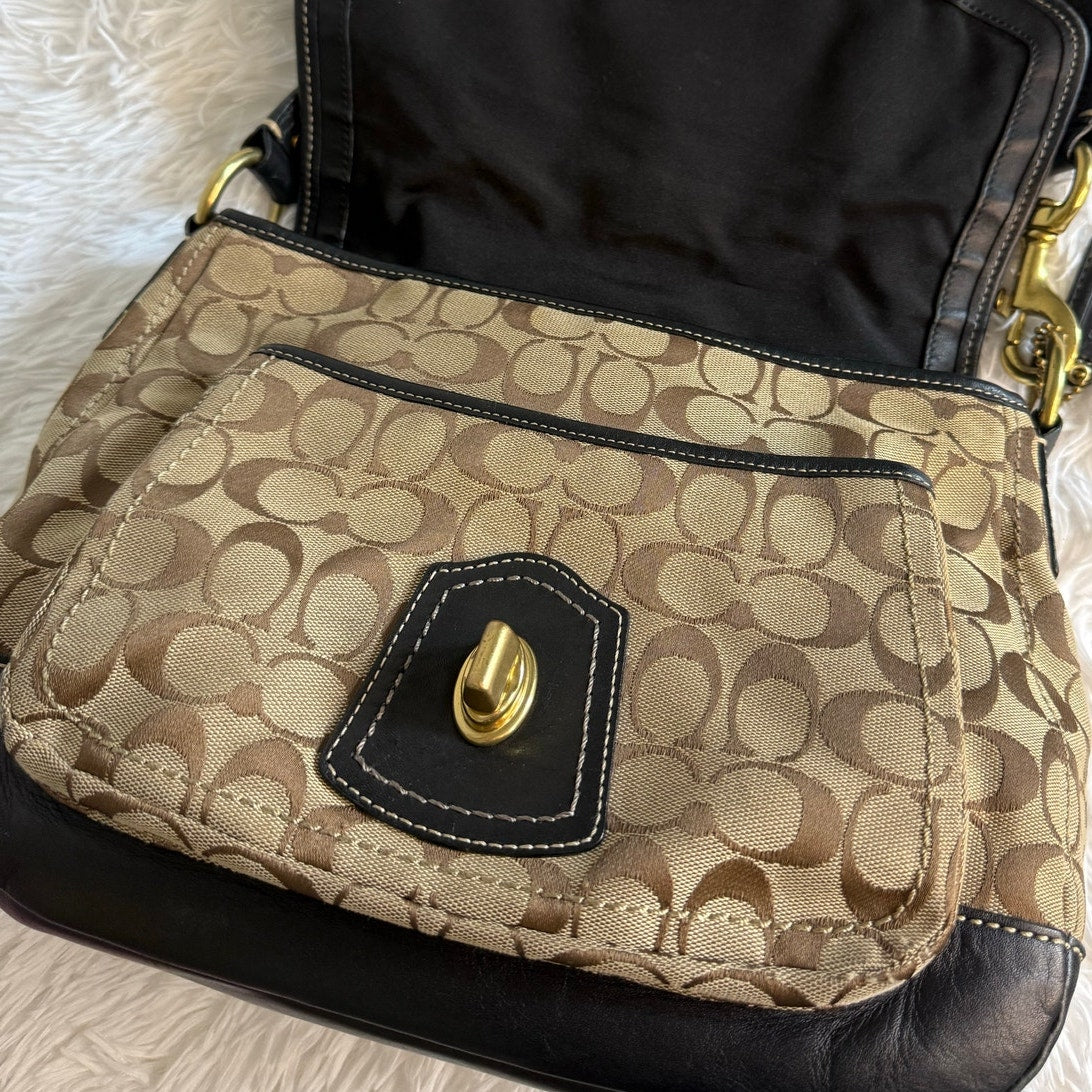 y2k COACH Black Brown Khaki Signature Legacy Flip Turnlock