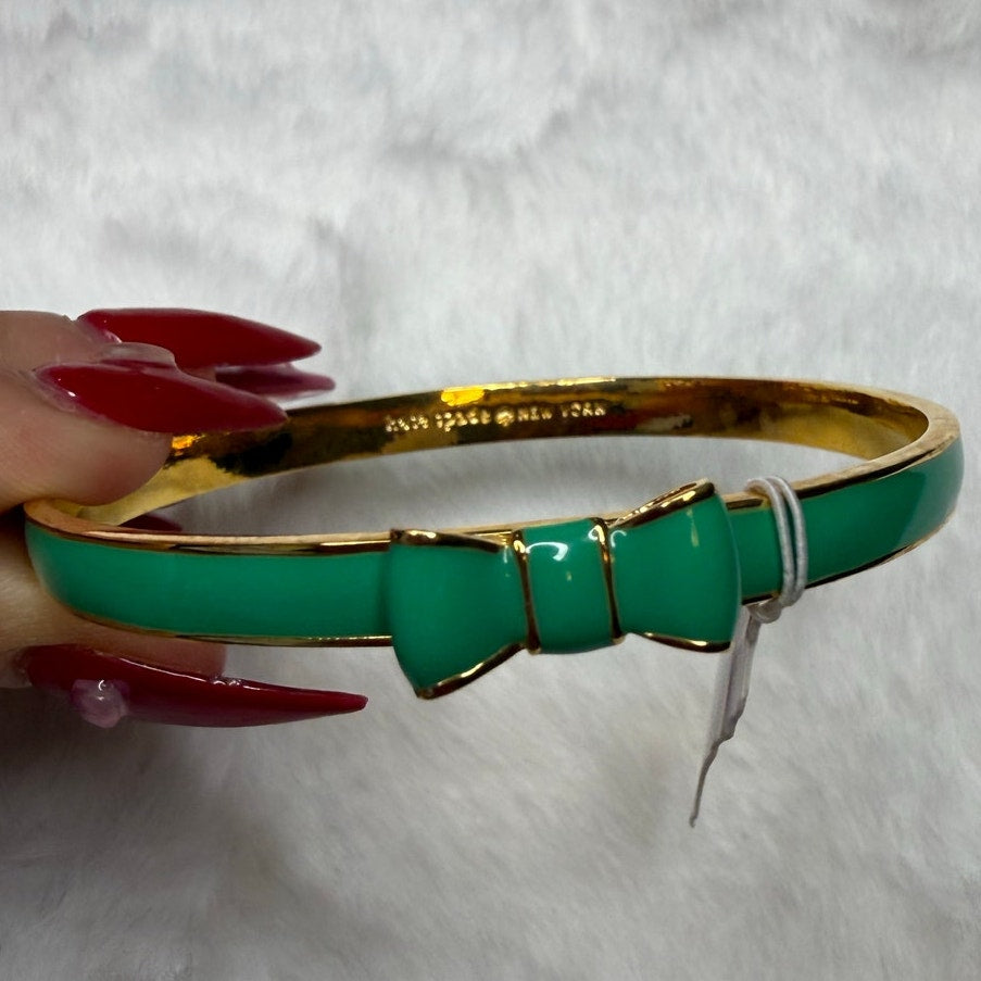 NWT Kate Spade Green Gold-Tone Bow Bracelet