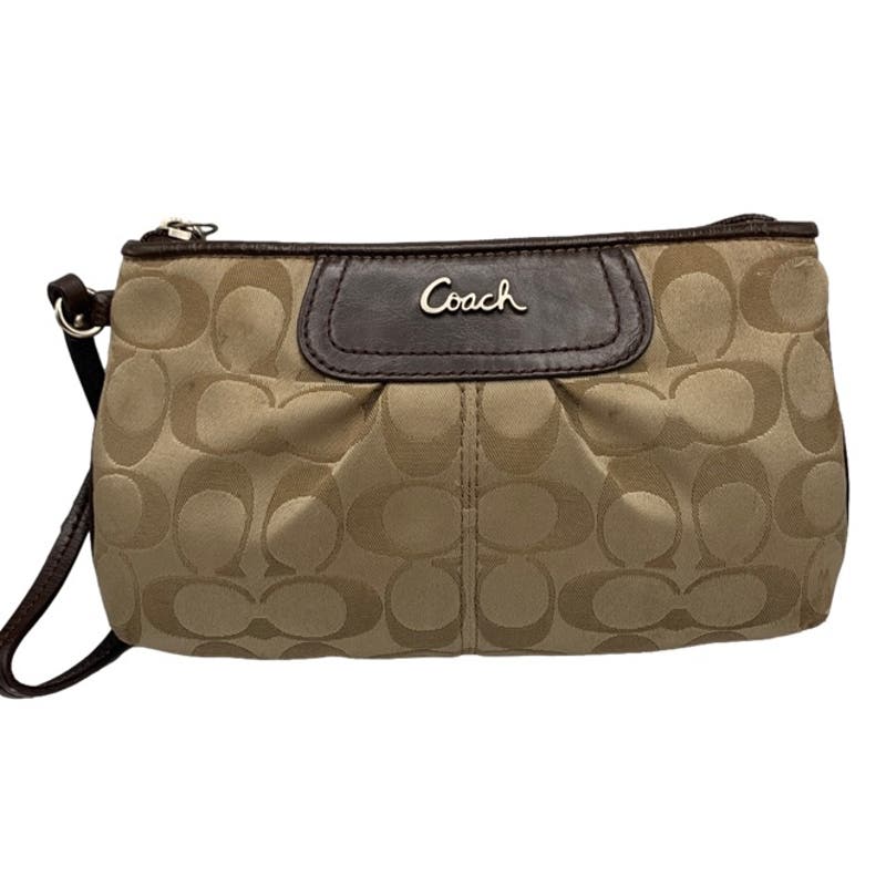 COACH Brown Signature Canvas Wristlet