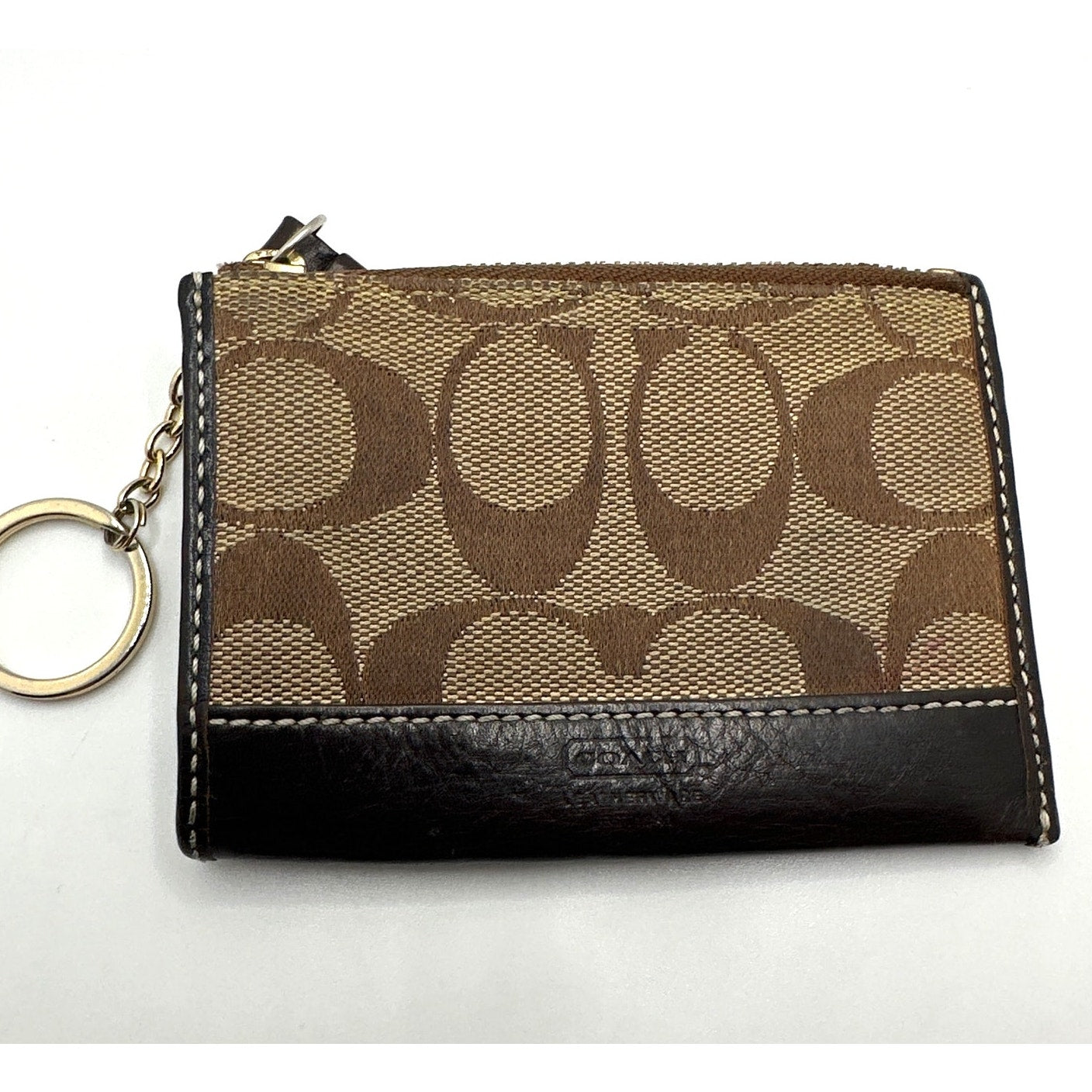 y2k COACH Brown Signature Canvas Coin purse with Keychain