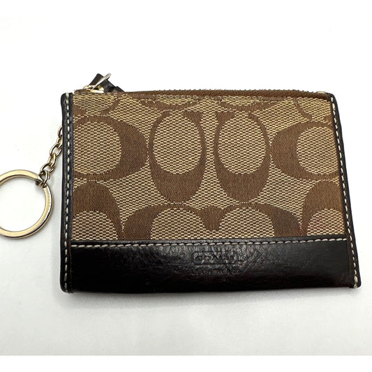 y2k COACH Brown Signature Canvas Coin purse with Keychain