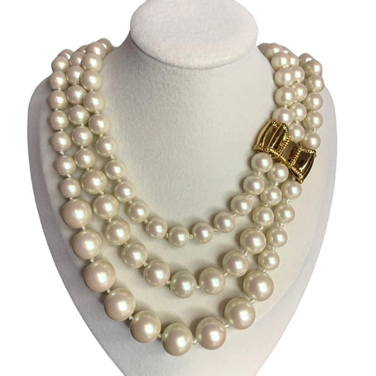 KATE SPADE New York Moon River Simulated Pear Pave Bow Rose Gold Tone Necklace