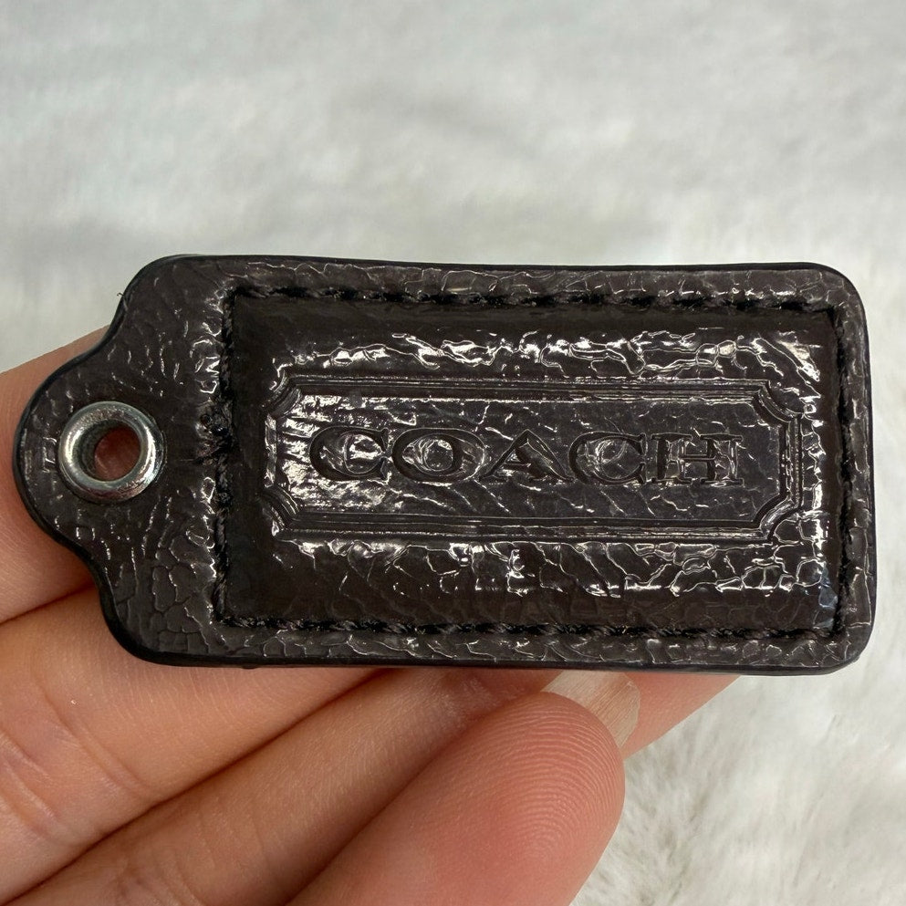 1.5" COACH Brown Patent Leather Fob Bag Charm Hang tag Hangtag