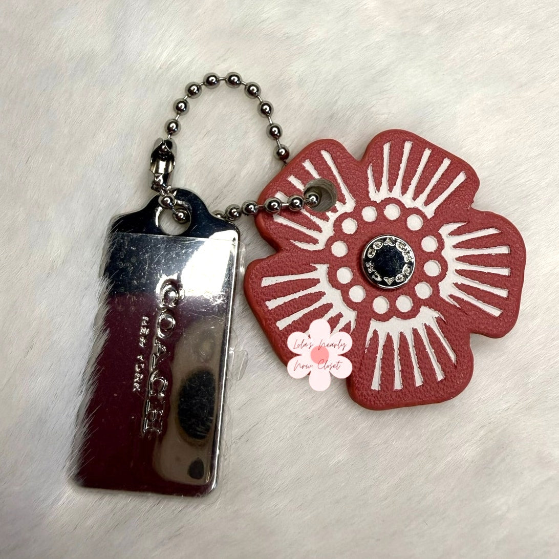 1.5" COACH Silver Tea Rose Flower Floral Bag Charm Hang Tag