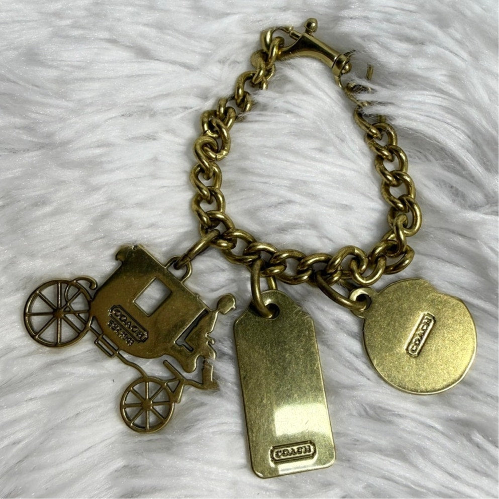 Vintage Coach Metal Horse and Carriage Bag Charm Keychain Key Fob