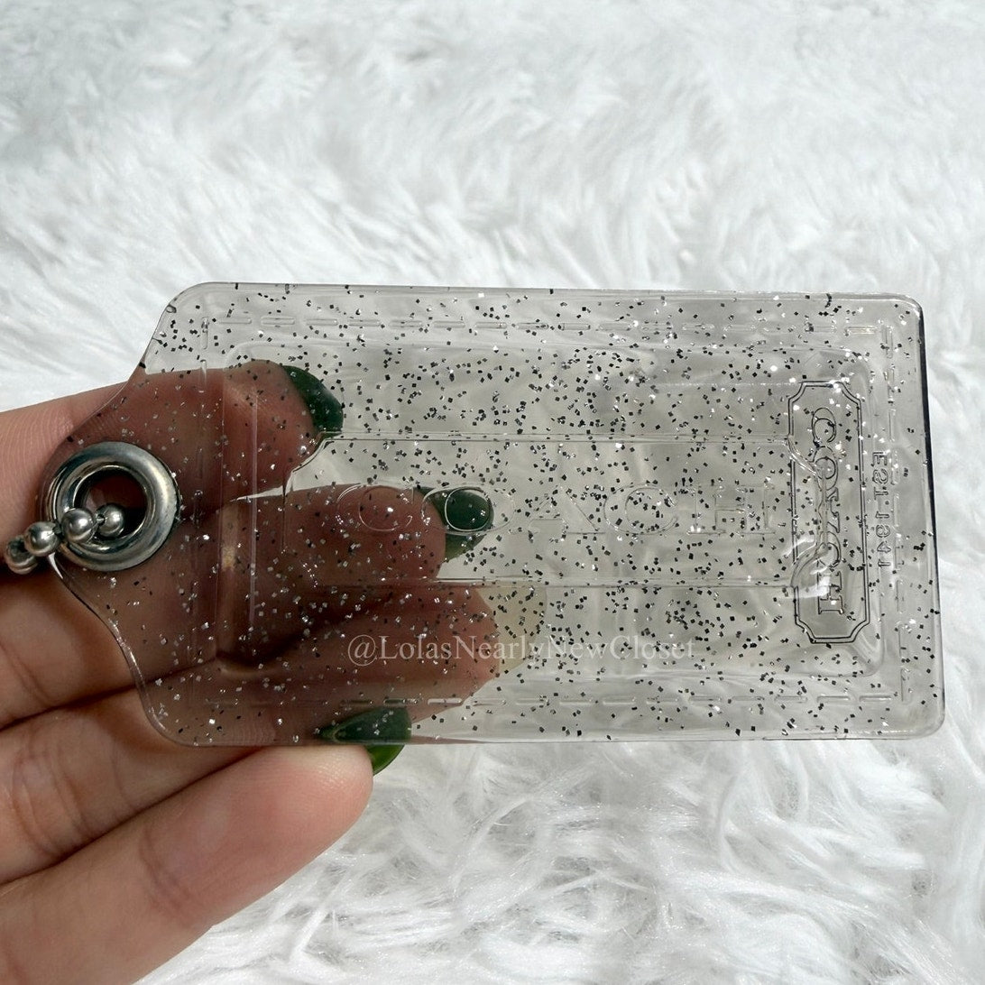 3" COACH Poppy Gray Glitter Fob Bag Charm Hang tag Hangtag
