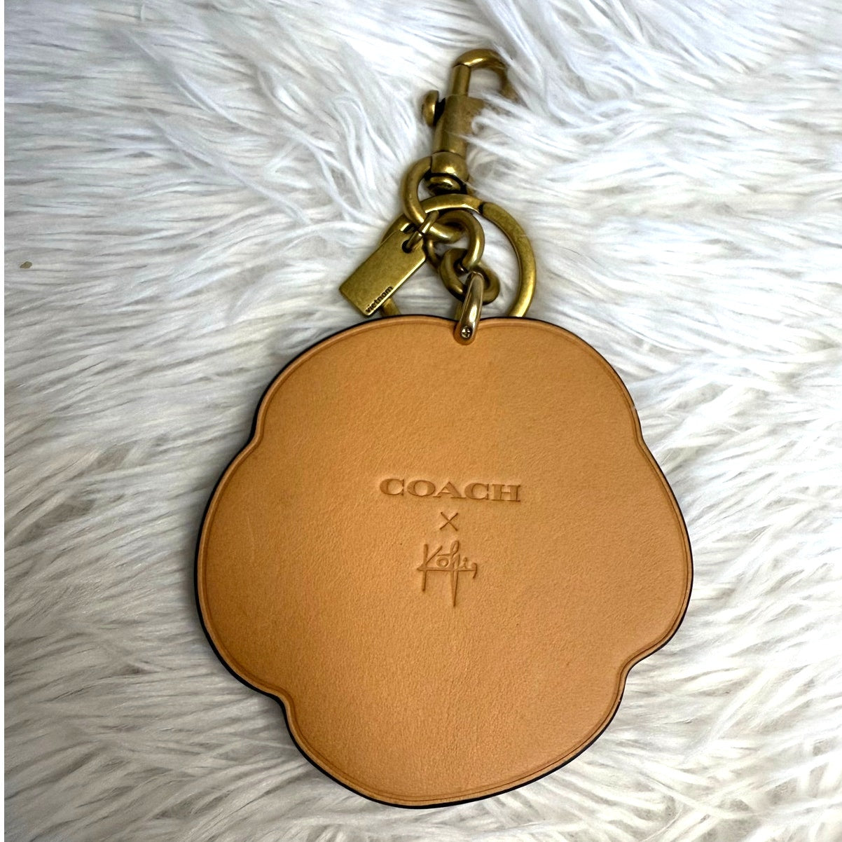 Coach X Koki Leather Hibiscus Flower Key Fob Chain Keychain Bag Charm