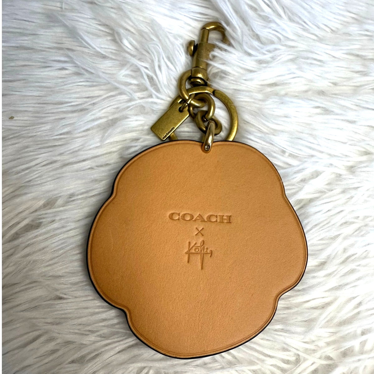 Coach X Koki Leather Hibiscus Flower Key Fob Chain Keychain Bag Charm