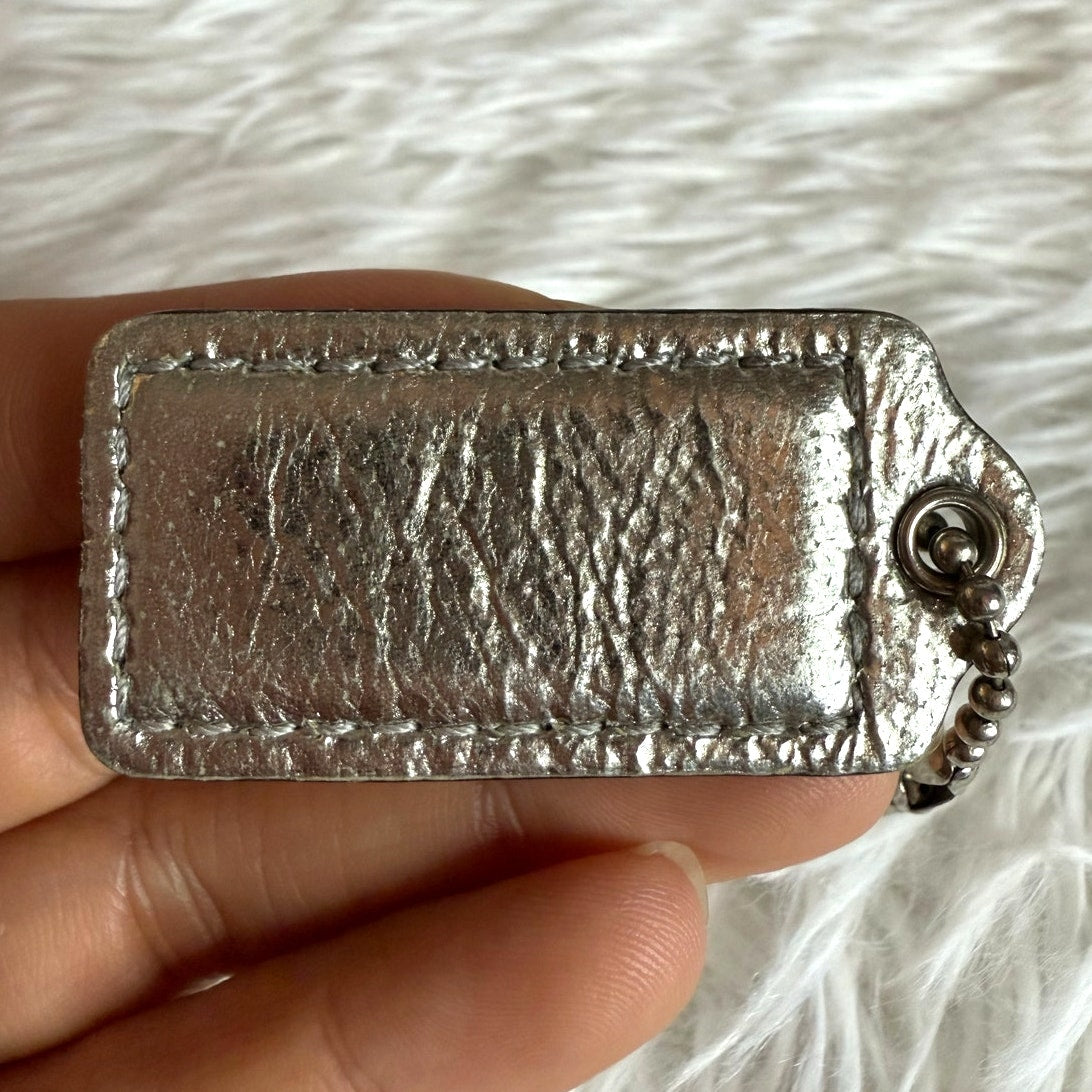 1.5" COACH Metallic Silver Fob Bag Charm Hang tag Hangtag