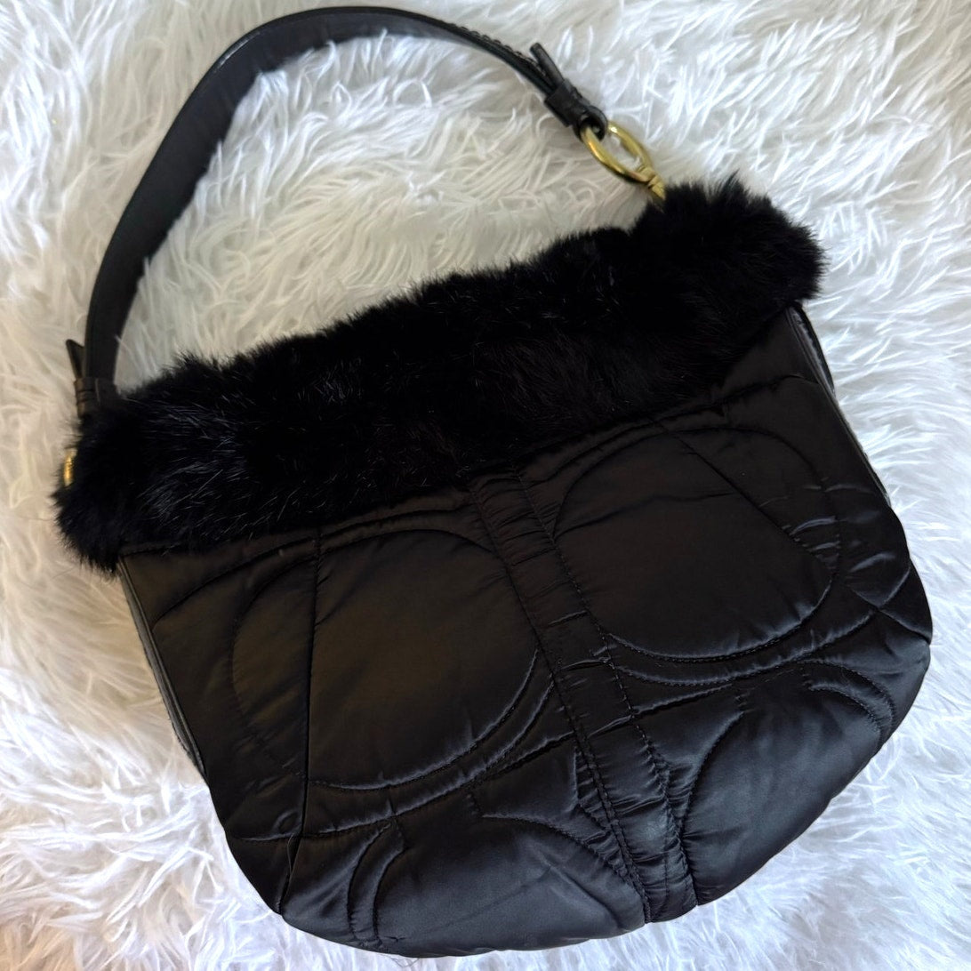 Vintage COACH y2k 3586 Limited EDITION Quilted Rabbit Fur Satin Shoulder Bag