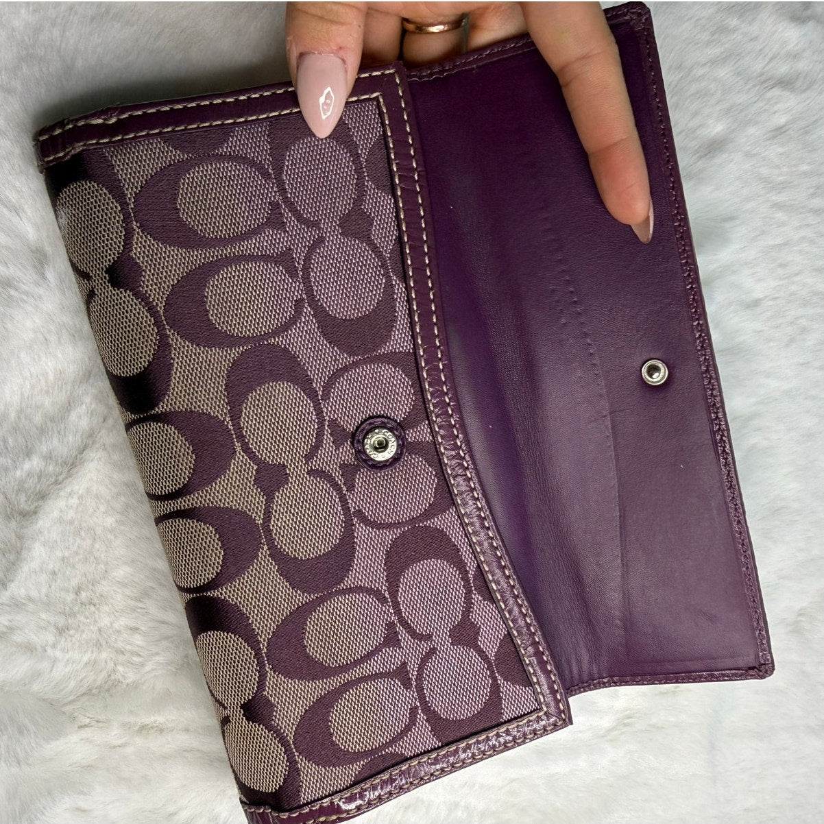 y2k COACH Purple Turnlock Signature Canvas Wallet