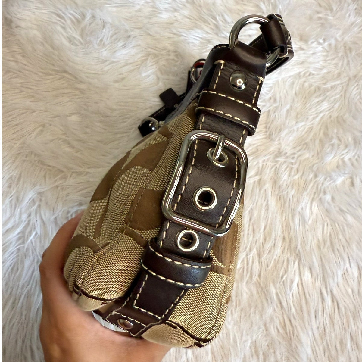 y2k COACH Signature Brown Zoe Mini Purse Shoulder Bag