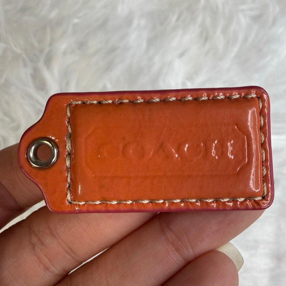 1.5" COACH Orange Pink Fob Bag Charm Hang tag Hangtag