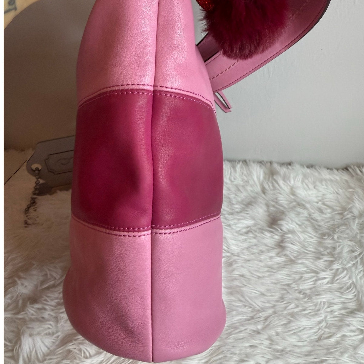 COACH Rugby Stripe Pink Leather Duffle Crossbody Shoulder Bag F13357