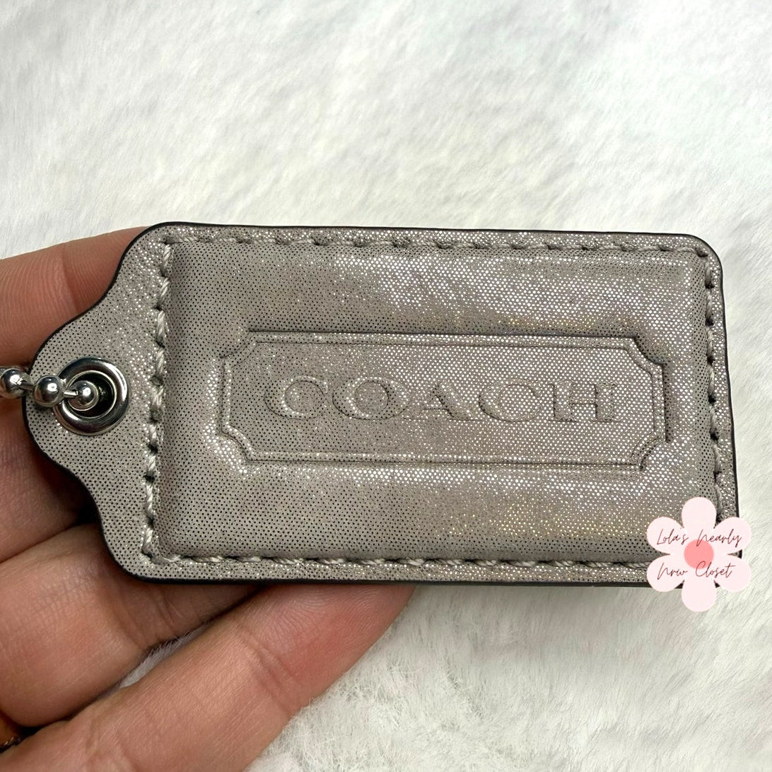 2" Coach Silver Shimmer Fob Bag Charm Hang tag Hangtag