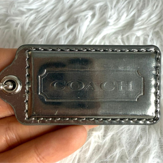 COACH Silver Patent Leather Fob Bag Charm Hang tag Hangtag