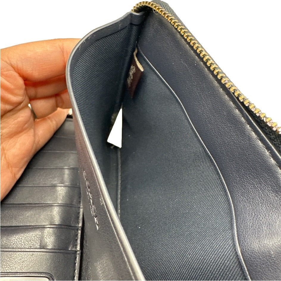 COACH Navy Blue Signature Dotted Zip Around Wallet