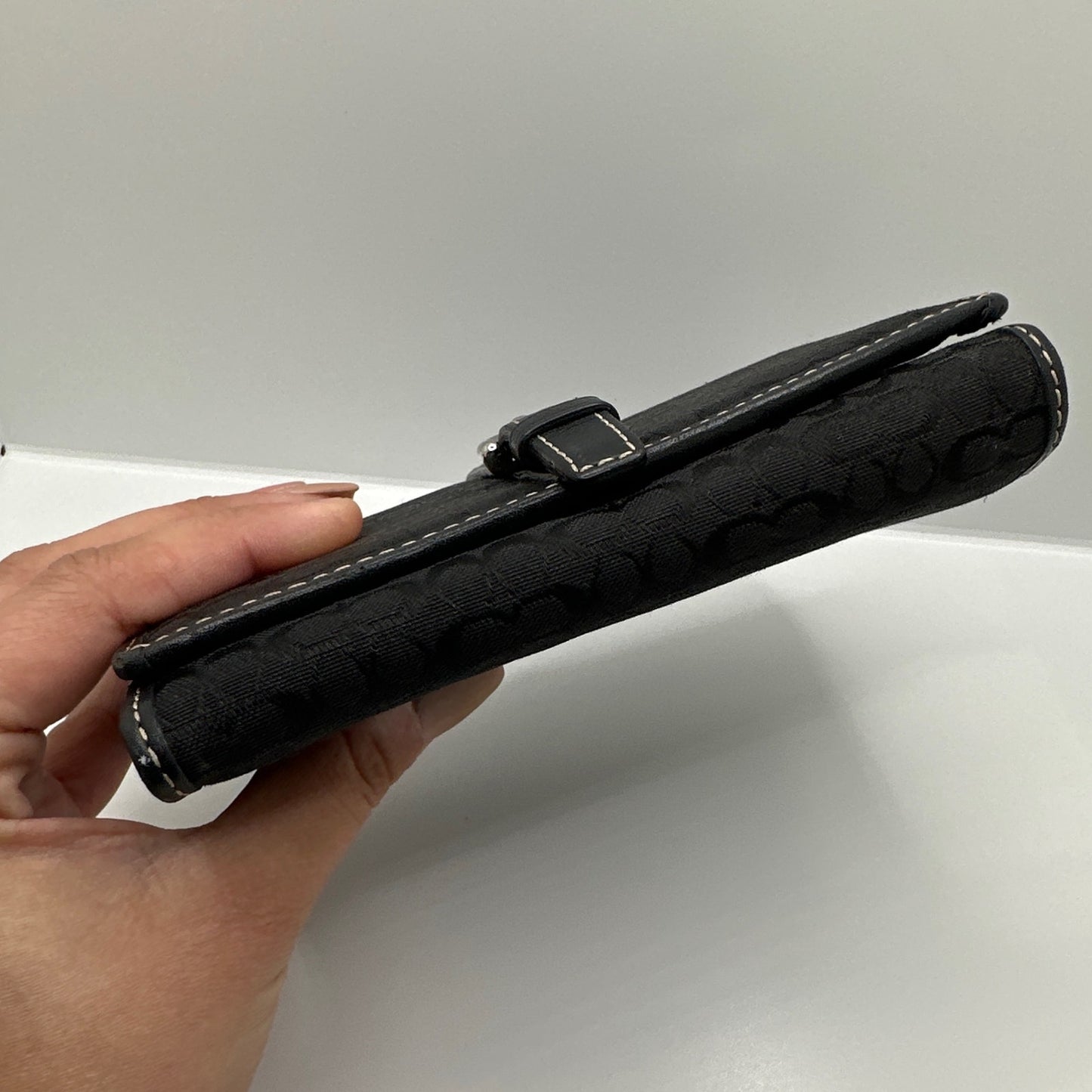 y2k Coach Vintage Black Signature Canvas Hampton Buckle Wallet